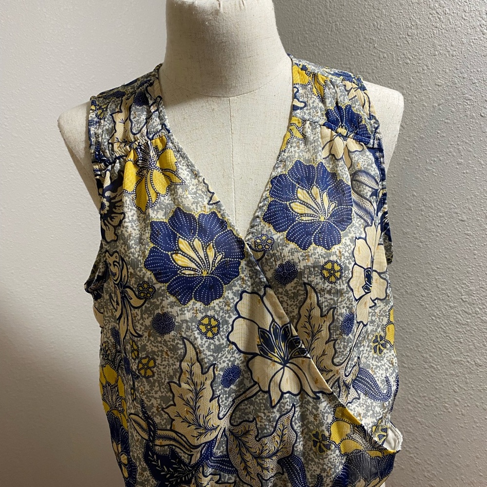 RACHEL Rachel Roy Floral Wrap Blouse - Navy and Mustard